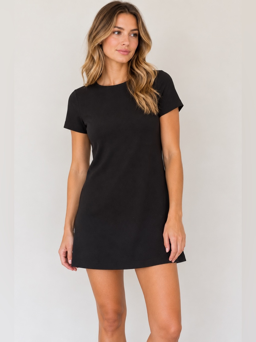 Bobeau Black Open Back Shift Dress Short Sleeve Size Small
